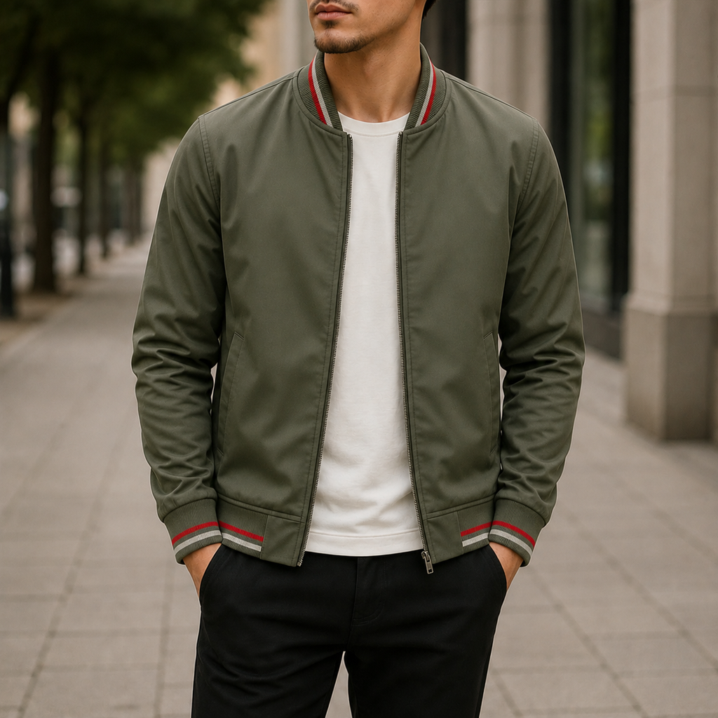 Modische Herren Bomberjacke mit kontrastierenden Streifen | A&Z - 2 - Atelier-Zofia