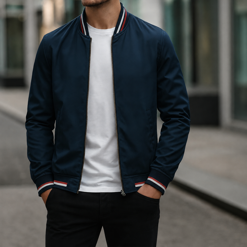 Modische Herren Bomberjacke mit kontrastierenden Streifen | A&Z - 3 - Atelier-Zofia