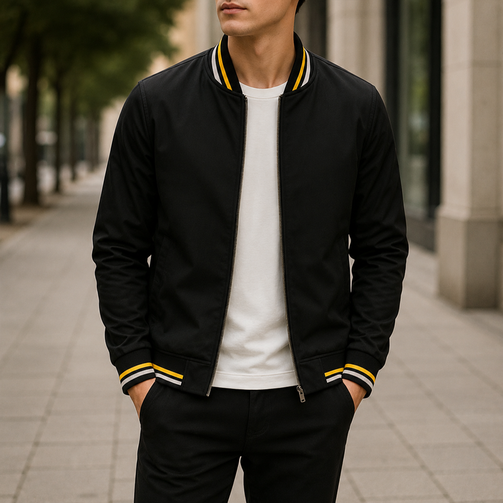 Modische Herren Bomberjacke mit kontrastierenden Streifen | A&Z - 4 - Atelier-Zofia