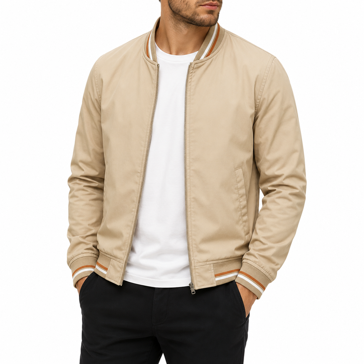 Modische Herren Bomberjacke mit kontrastierenden Streifen | A&Z - 11 - Atelier-Zofia