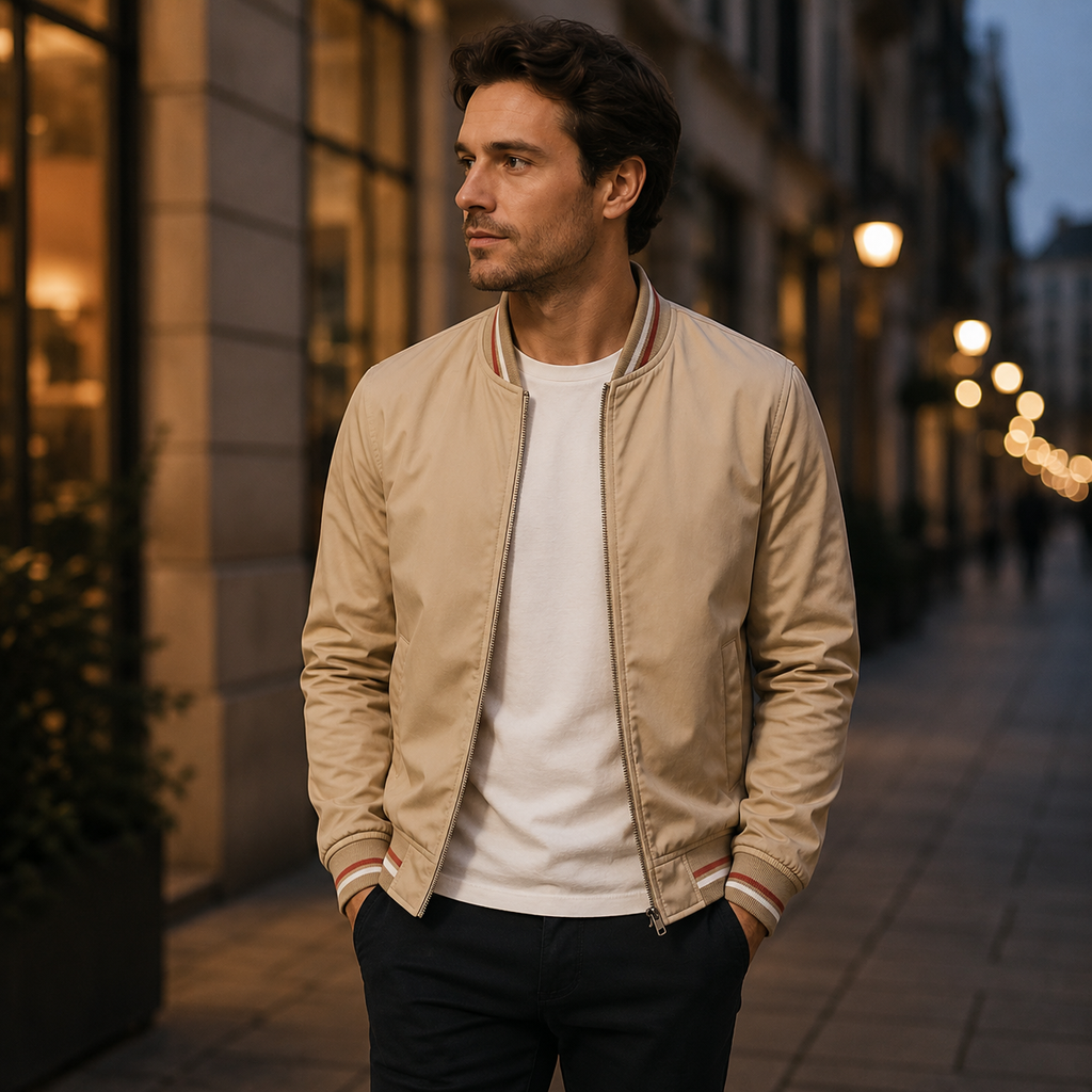 Modische Herren Bomberjacke mit kontrastierenden Streifen | A&Z - 13 - Atelier-Zofia