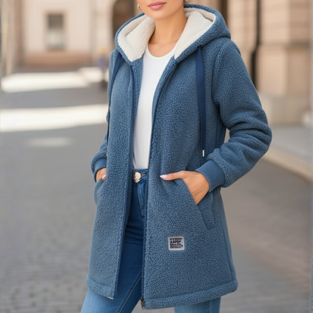 Damen Longline Fleecejacke mit Kapuze und praktischen Taschen | A&Z - 1 - Atelier-Zofia