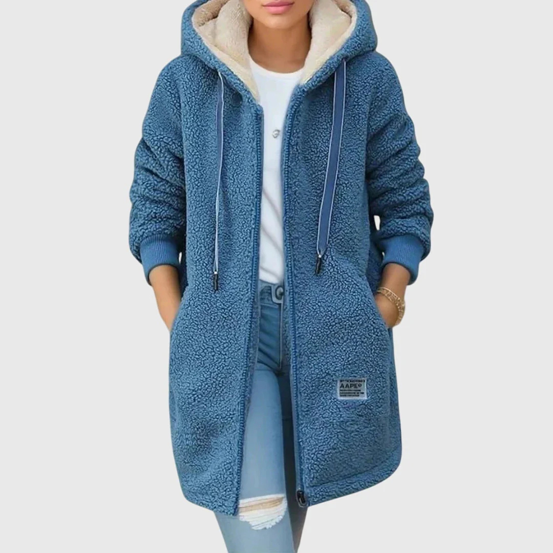 Damen Longline Fleecejacke mit Kapuze und praktischen Taschen | A&Z - 2 - Atelier-Zofia