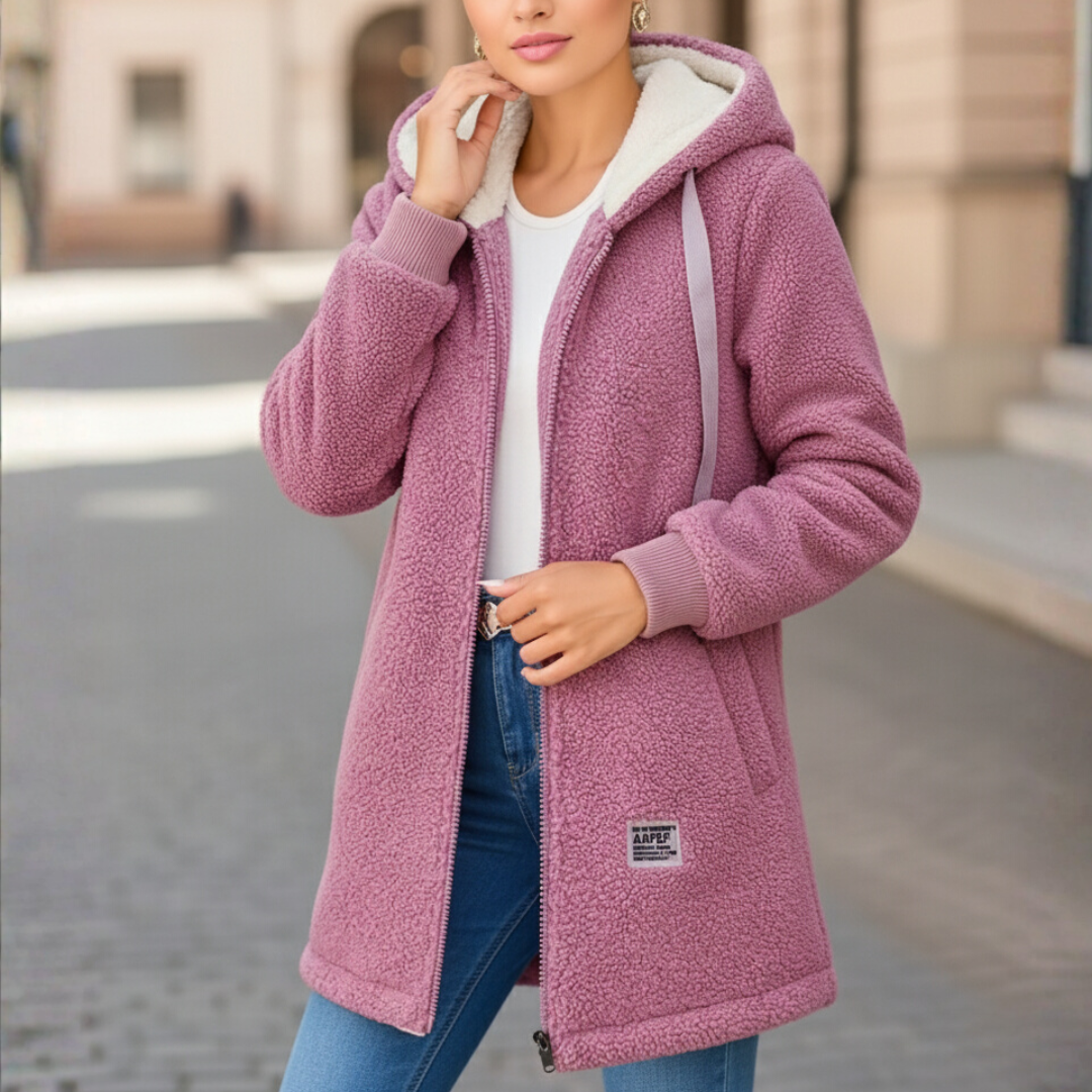 Damen Longline Fleecejacke mit Kapuze und praktischen Taschen | A&Z - 3 - Atelier-Zofia