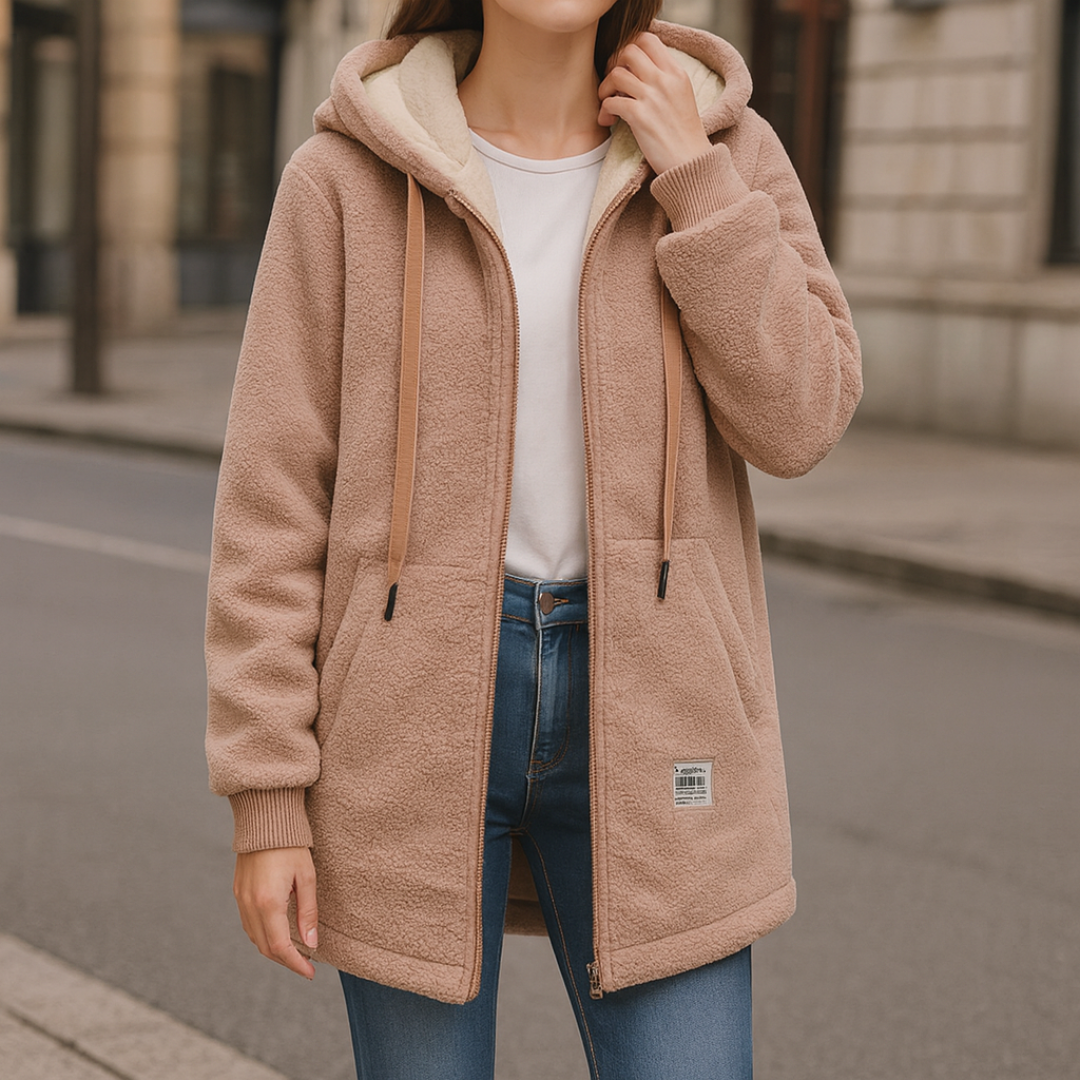 Damen Longline Fleecejacke mit Kapuze und praktischen Taschen | A&Z - 5 - Atelier-Zofia
