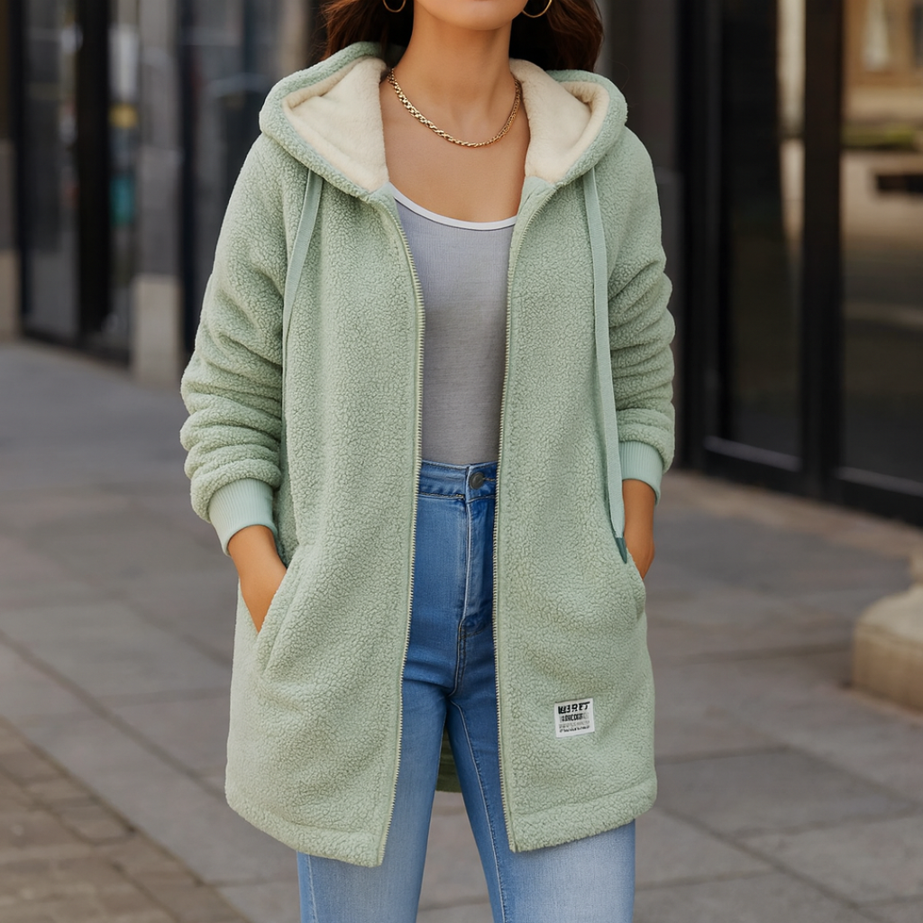 Damen Longline Fleecejacke mit Kapuze und praktischen Taschen | A&Z - 7 - Atelier-Zofia