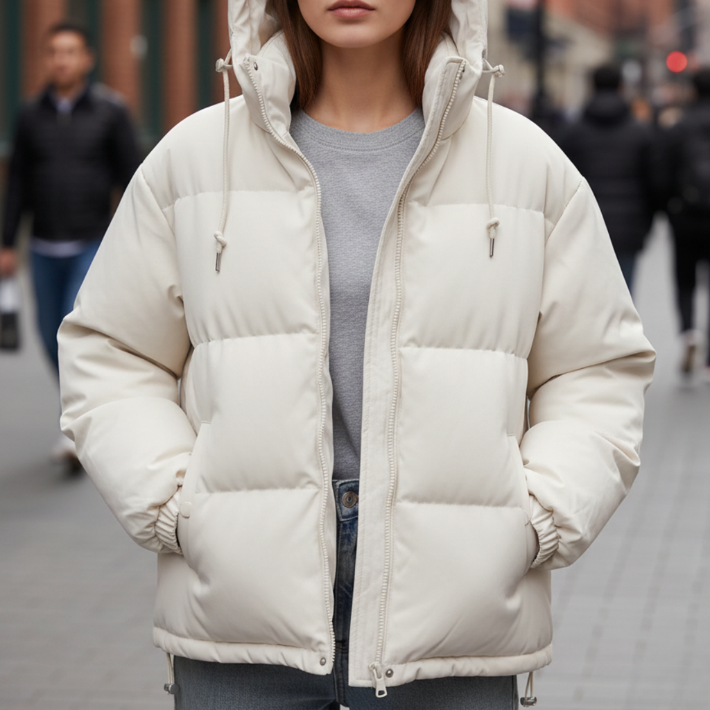 Modische Damen Steppjacke mit Kapuze und durchgehendem Reißverschluss - J&B - 3 - Atelier-Zofia
