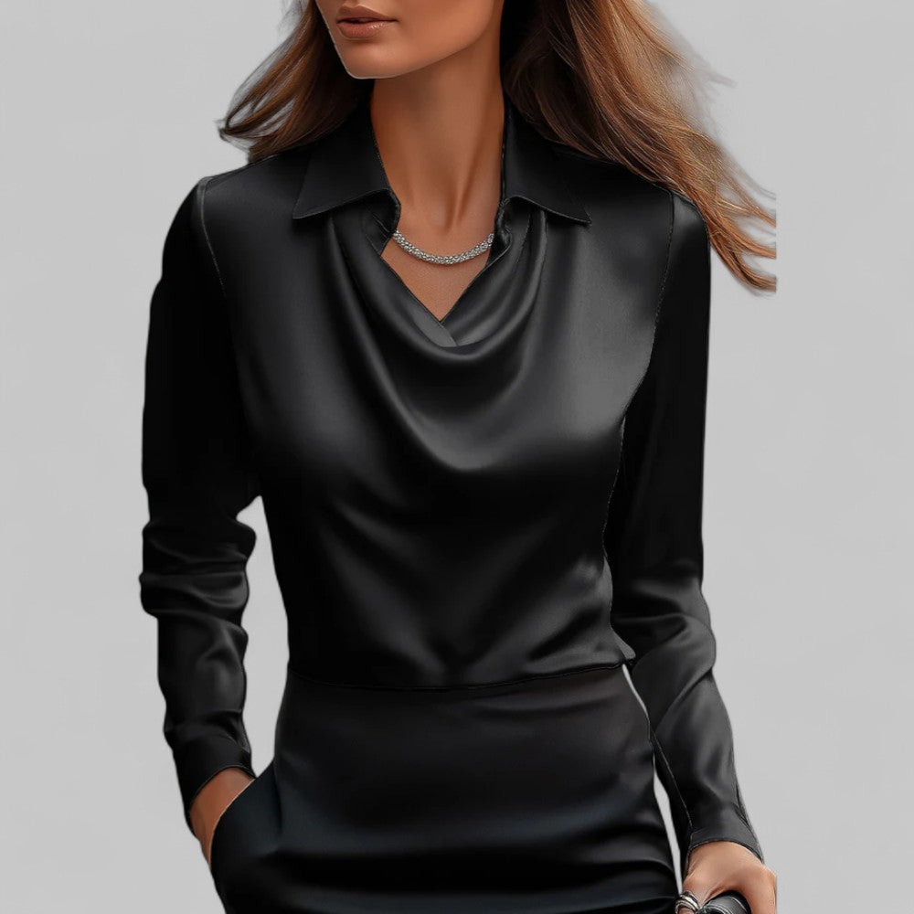 Elegante Damenbluse mit Cowl-Ausschnitt und langen Ärmeln | A&B - 5 - Annoboutique