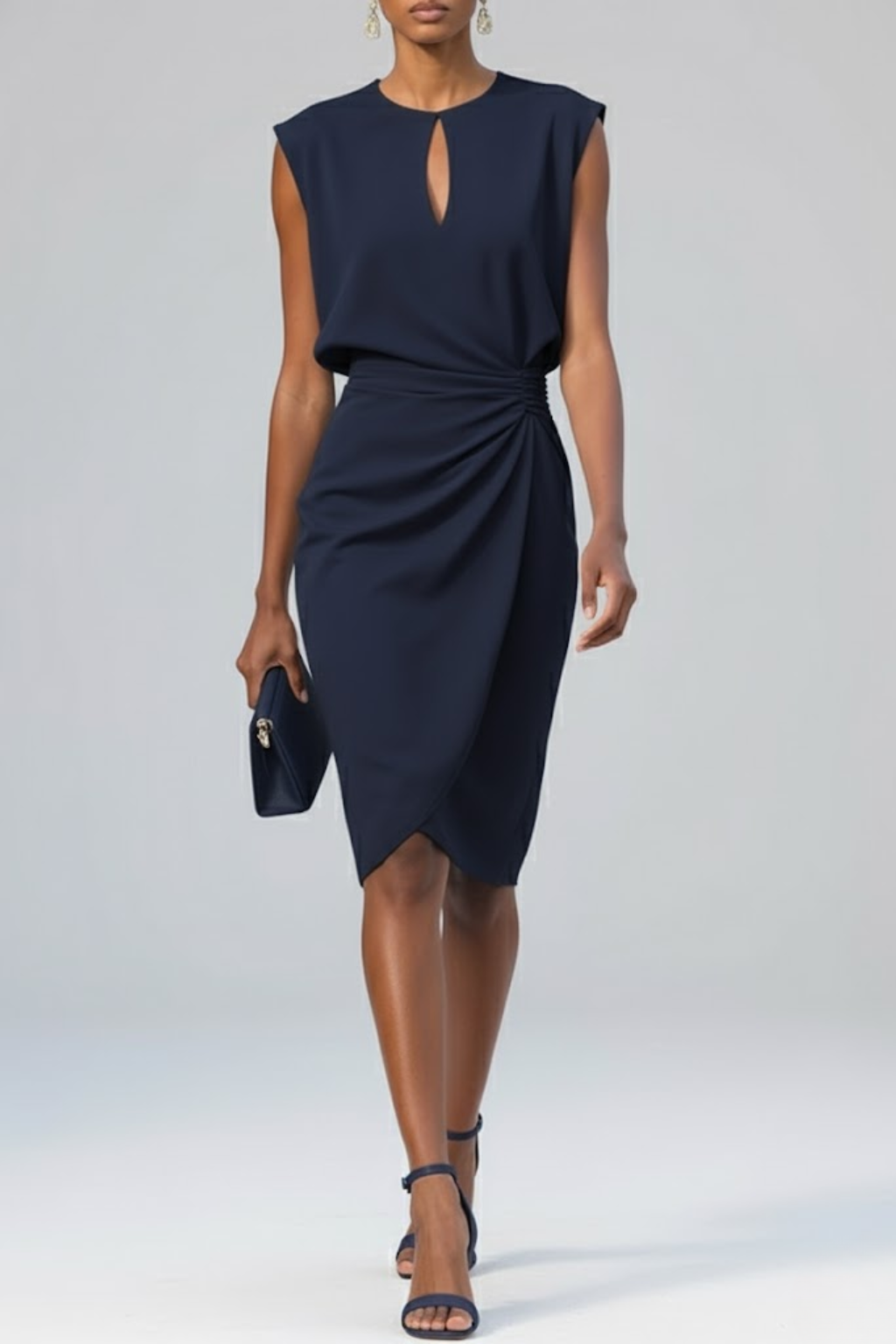 Damen Midi-Kleid mit eleganten Drapierungen und Schlüssellochausschnitt - J&B - 2 - Atelier-Zofia