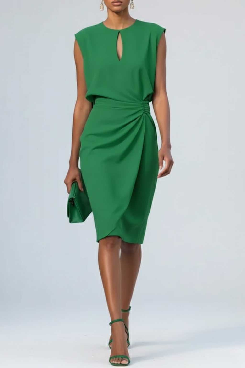 Damen Midi-Kleid mit eleganten Drapierungen und Schlüssellochausschnitt - J&B - 5 - Atelier-Zofia
