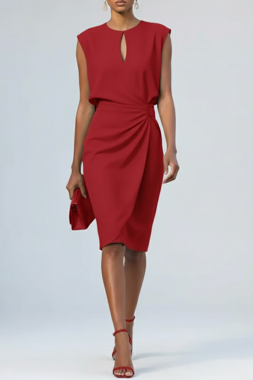 Damen Midi-Kleid mit eleganten Drapierungen und Schlüssellochausschnitt - J&B - 6 - Atelier-Zofia