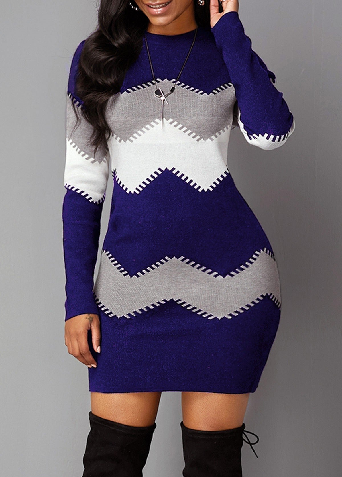 Women’s dress with a figure-hugging fit and chevron design | L&S - 6 - London-stylehouse.com