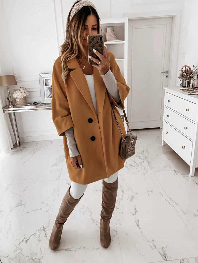 Oversize-Mantel Damen mit Reverskragen und doppeltem Knopfverschluss | A&Z - 1 - Atelier-Zofia