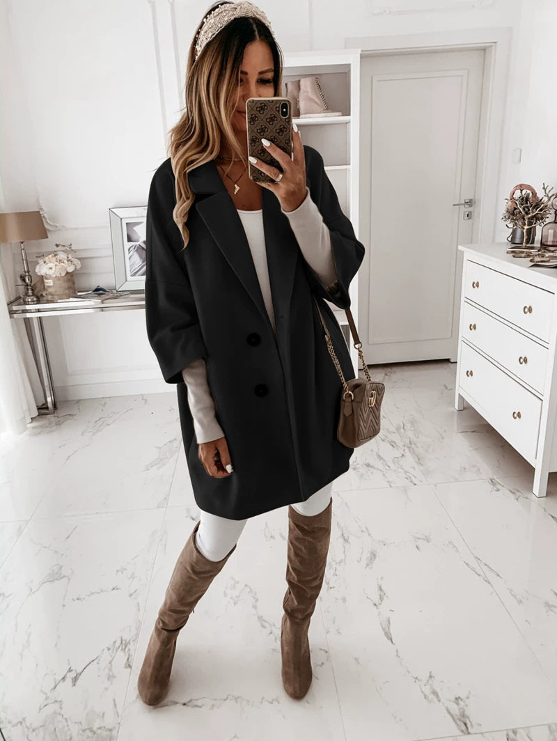 Oversize-Mantel Damen mit Reverskragen und doppeltem Knopfverschluss | A&Z - 3 - Atelier-Zofia