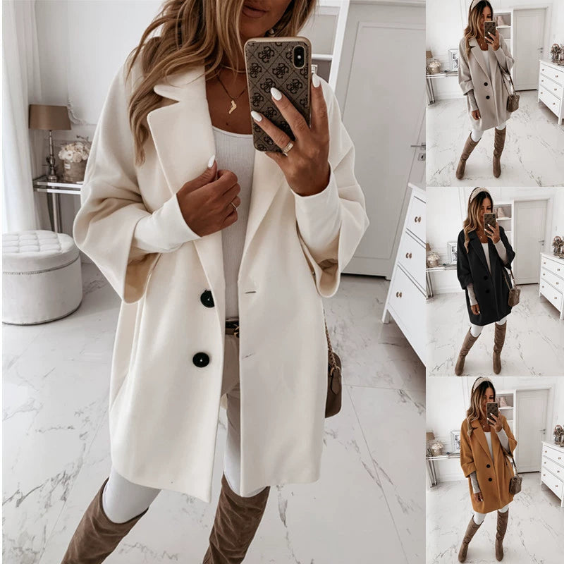 Oversize-Mantel Damen mit Reverskragen und doppeltem Knopfverschluss | A&Z - 4 - Atelier-Zofia
