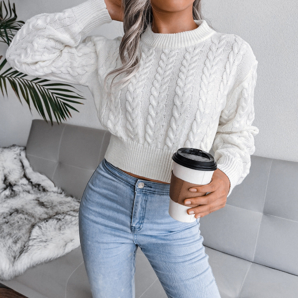 Pullover Damen – Kurz geschnittener Strickpullover mit Zopfdesign | A&Z - 3 - Atelier-Zofia