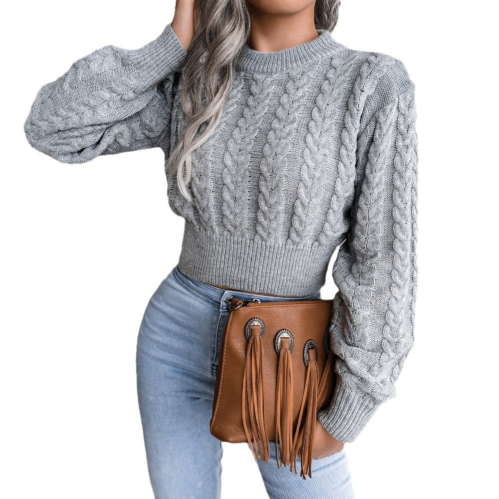 Pullover Damen – Kurz geschnittener Strickpullover mit Zopfdesign | A&Z - 4 - Atelier-Zofia