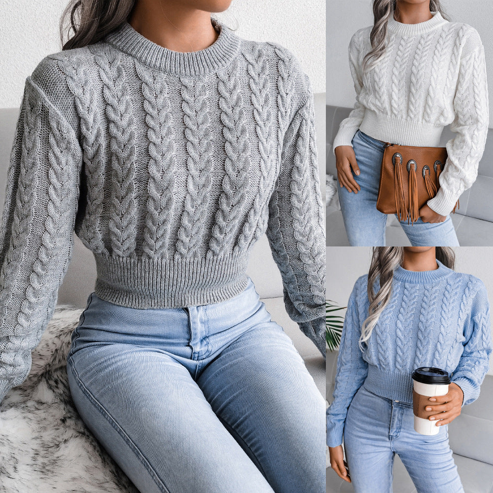 Pullover Damen – Kurz geschnittener Strickpullover mit Zopfdesign | A&Z - 5 - Atelier-Zofia