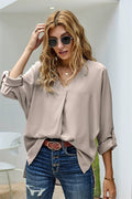 Blouse Women's Relaxed Fit with V-Neck | L&S - 3 - London-stylehouse.com