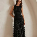 Maxikleid Damen mit gerafftem Oberteil und floralem Overlay | A&Z - 4 - Atelier-Zofia