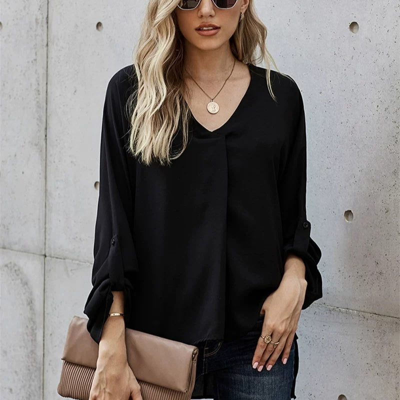 Blouse Women's Relaxed Fit with V-Neck | L&S - 5 - London-stylehouse.com