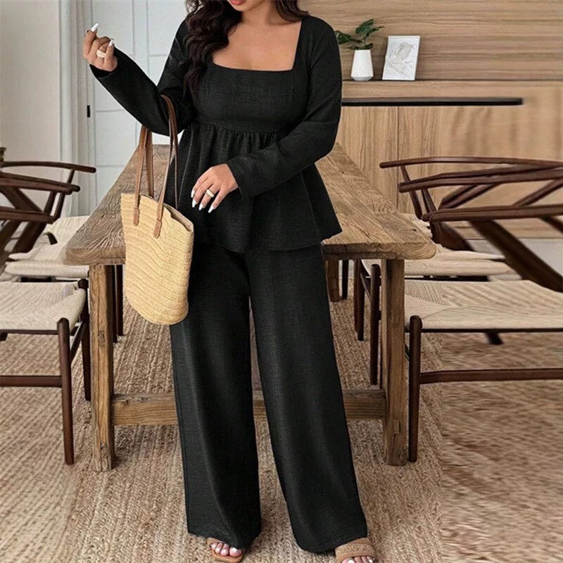 Zwei-teiliges Damen-Outfit mit quadratischem Ausschnitt und weitem Bein | A&Z - 1 - Atelier-Zofia
