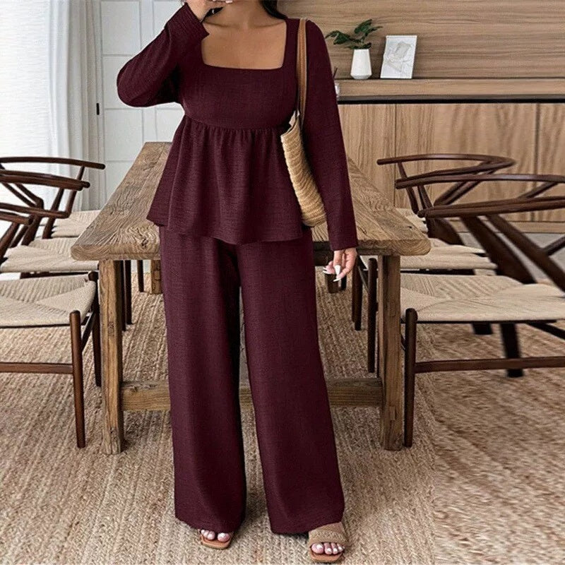 Zwei-teiliges Damen-Outfit mit quadratischem Ausschnitt und weitem Bein | A&Z - 2 - Atelier-Zofia