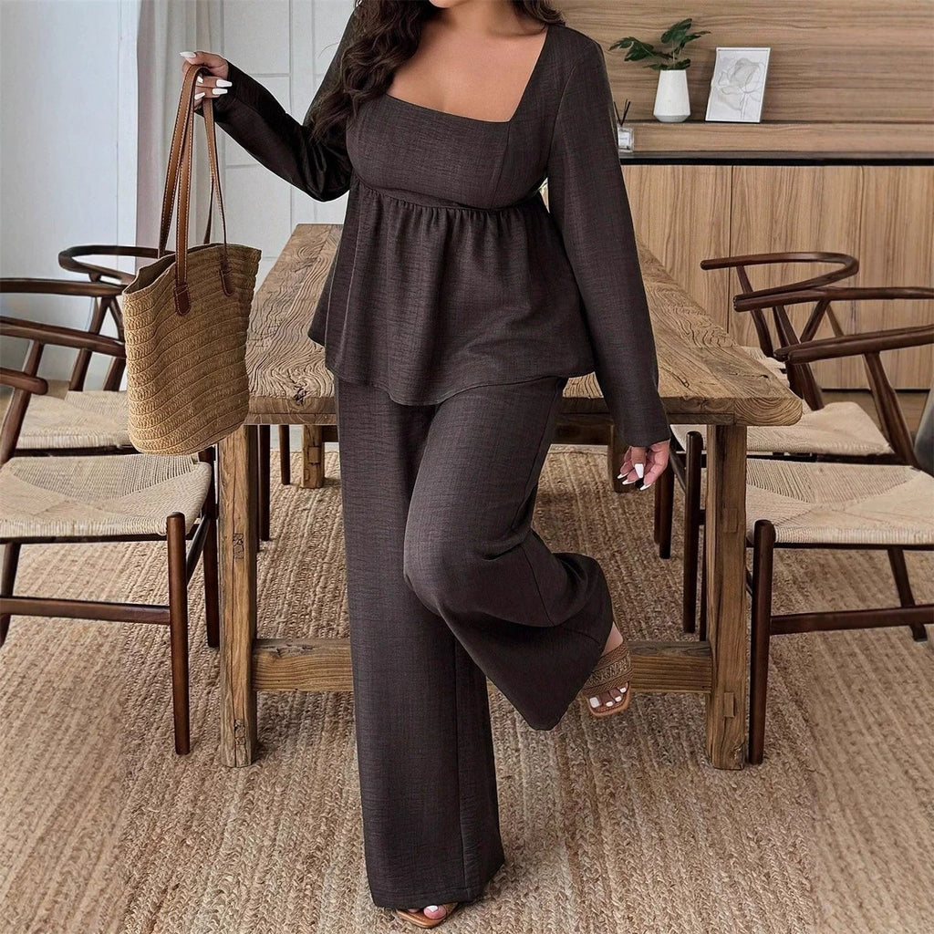 Zwei-teiliges Damen-Outfit mit quadratischem Ausschnitt und weitem Bein | A&Z - 4 - Atelier-Zofia