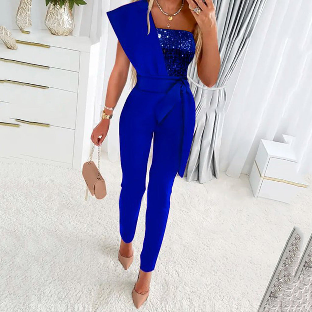 Eleganter Jumpsuit Damen mit asymmetrischem Schnitt und funkelnden Details | A&B - 3 - Annoboutique
