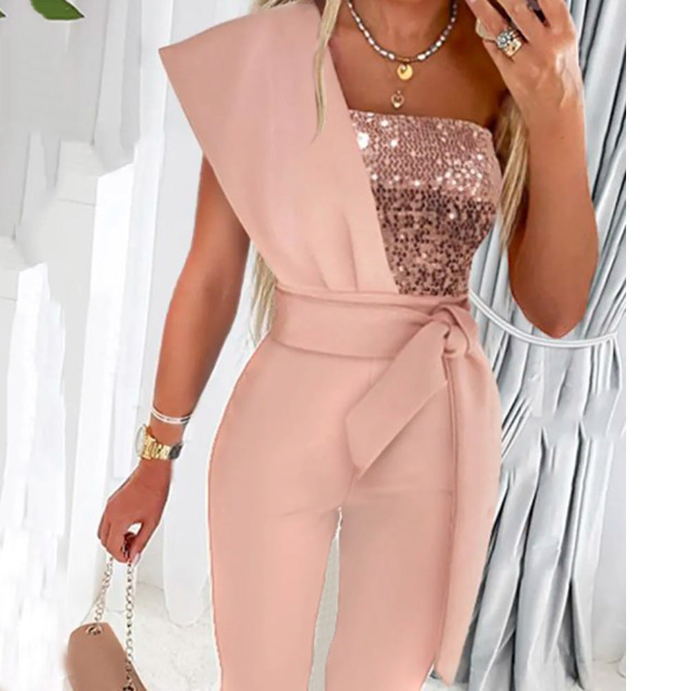 Eleganter Jumpsuit Damen mit asymmetrischem Schnitt und funkelnden Details | A&B - 4 - Annoboutique