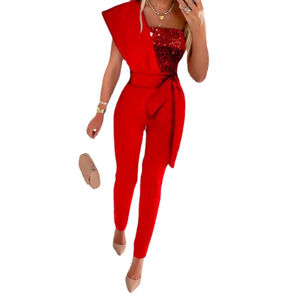 Eleganter Jumpsuit Damen mit asymmetrischem Schnitt und funkelnden Details | A&B - 5 - Annoboutique
