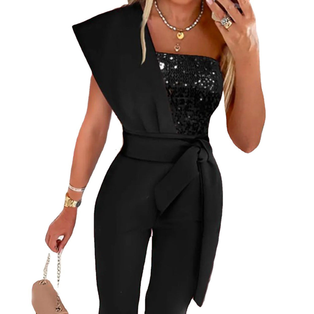 Eleganter Jumpsuit Damen mit asymmetrischem Schnitt und funkelnden Details | A&B - 6 - Annoboutique
