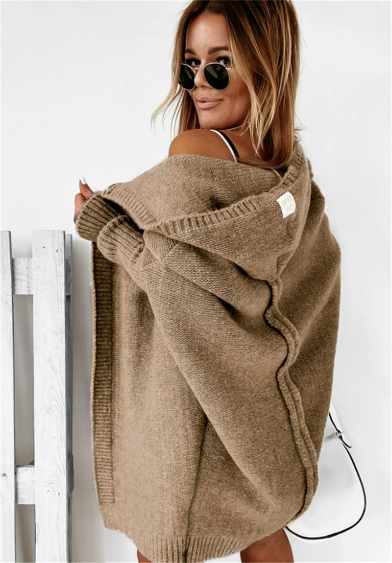 Cardigan Damen mit Kapuze in lässigem Schnitt und offenem Design | A&B - 1 - Annoboutique