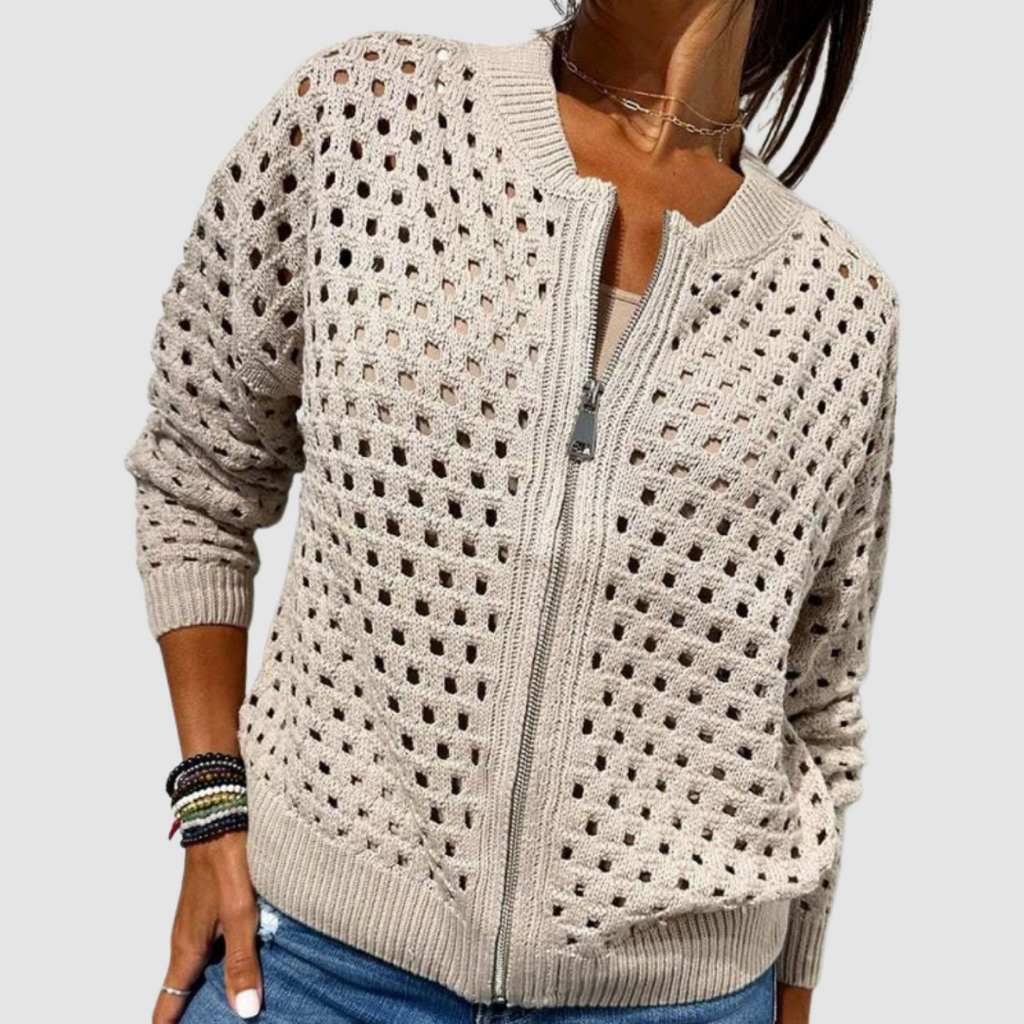 Damen Cardigan mit Ajour-Muster und praktischem Reißverschluss | A&Z - 1 - Atelier-Zofia