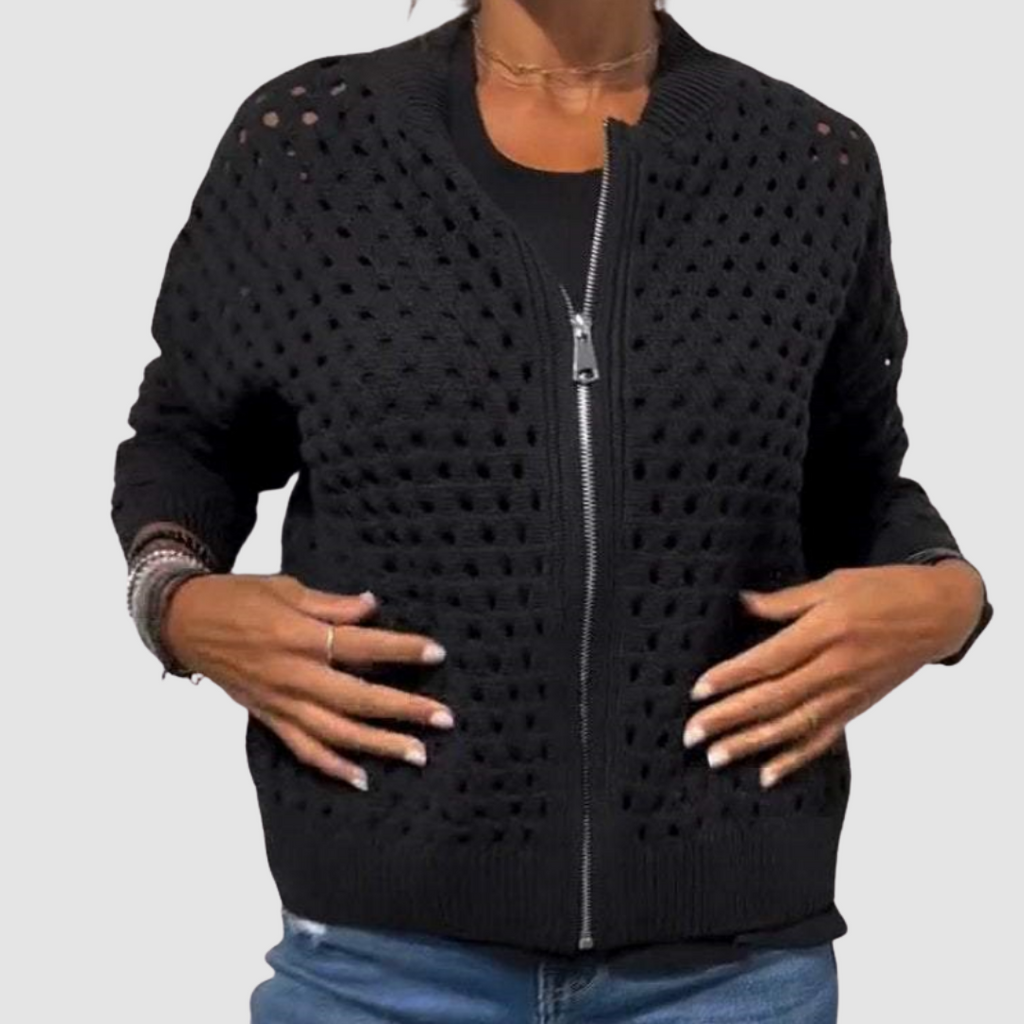 Damen Cardigan mit Ajour-Muster und praktischem Reißverschluss | A&Z - 2 - Atelier-Zofia