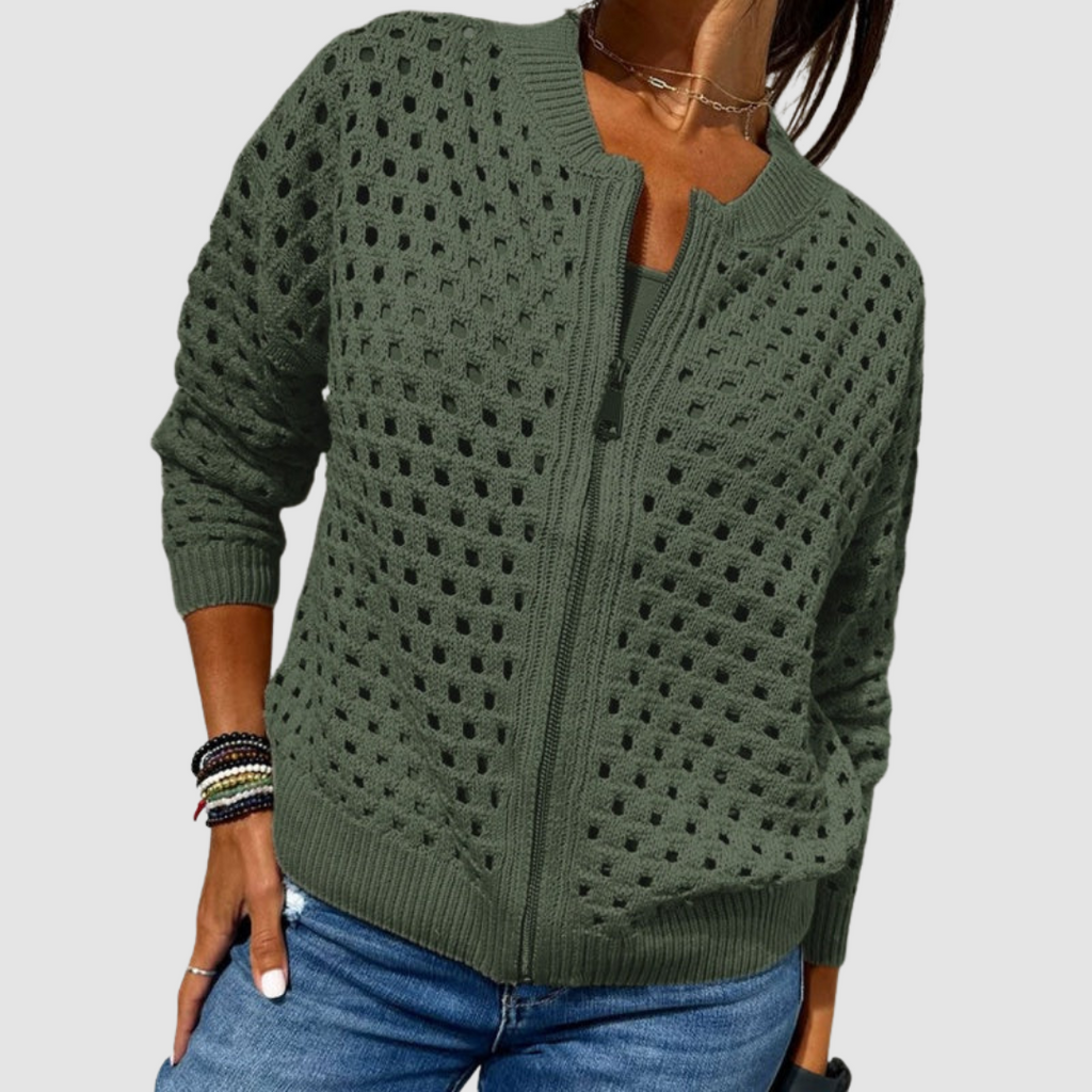 Damen Cardigan mit Ajour-Muster und praktischem Reißverschluss | A&Z - 3 - Atelier-Zofia