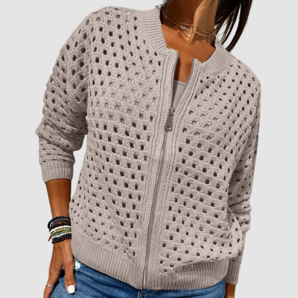 Damen Cardigan mit Ajour-Muster und praktischem Reißverschluss | A&Z - 4 - Atelier-Zofia
