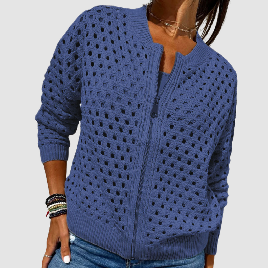 Damen Cardigan mit Ajour-Muster und praktischem Reißverschluss | A&Z - 5 - Atelier-Zofia