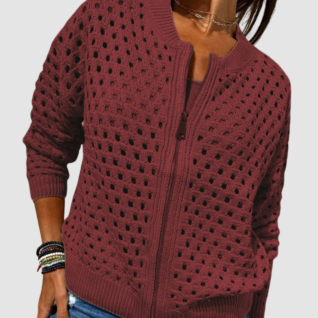 Damen Cardigan mit Ajour-Muster und praktischem Reißverschluss | A&Z - 6 - Atelier-Zofia