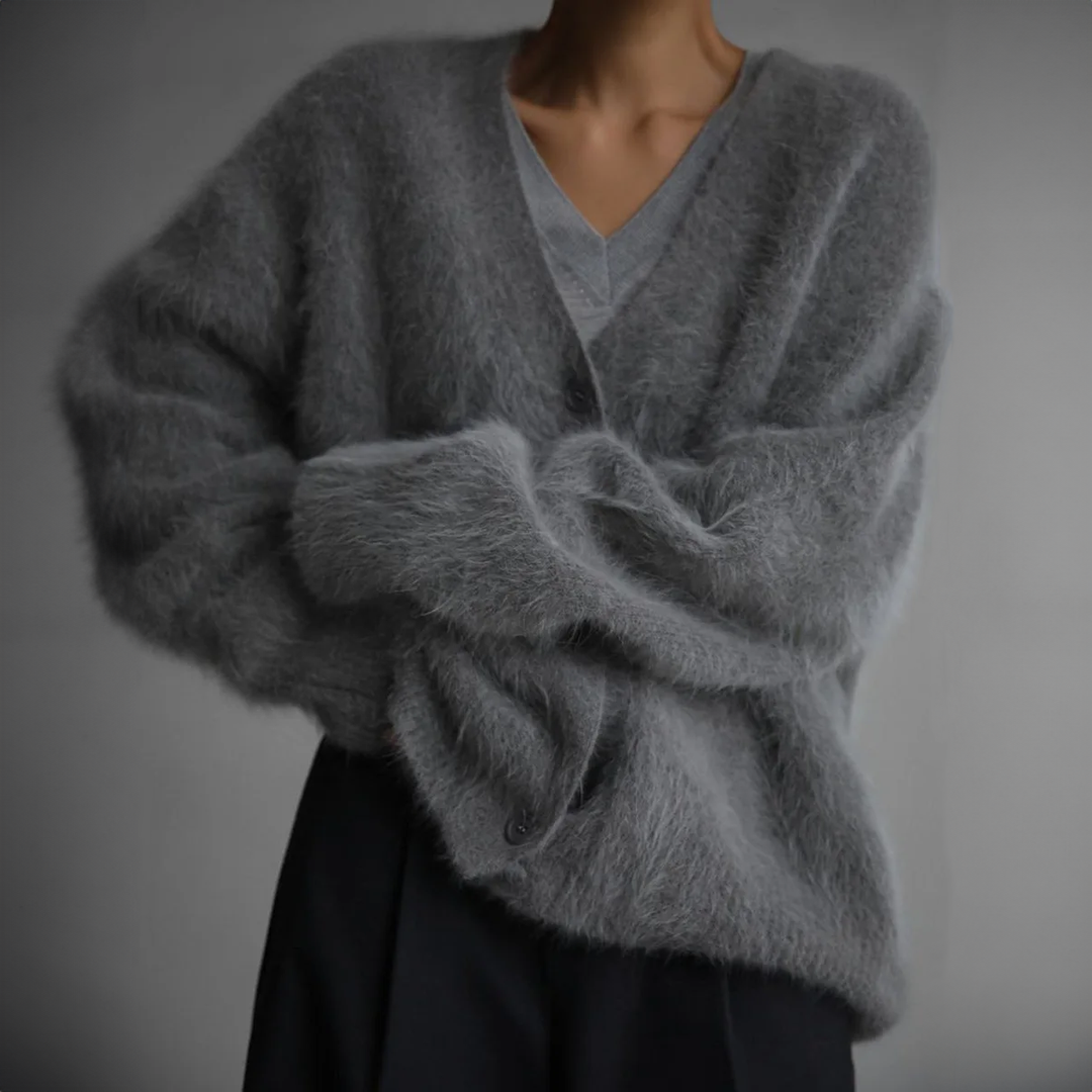 Oversize Cardigan Damen mit V-Ausschnitt und Knopfdetails | A&Z - 5 - Atelier-Zofia
