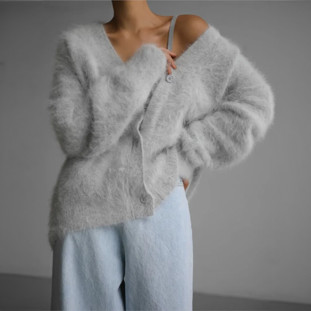 Oversize Cardigan Damen mit V-Ausschnitt und Knopfdetails | A&Z - 8 - Atelier-Zofia