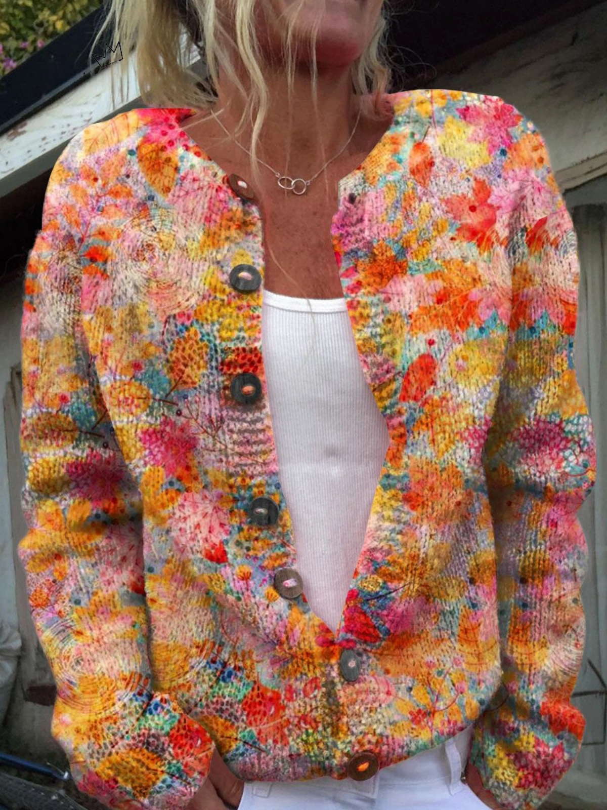 Cardigan Damen mit Offener Vorderseite und Bunter Blumenmusterung | A&Z - 1 - Atelier-Zofia