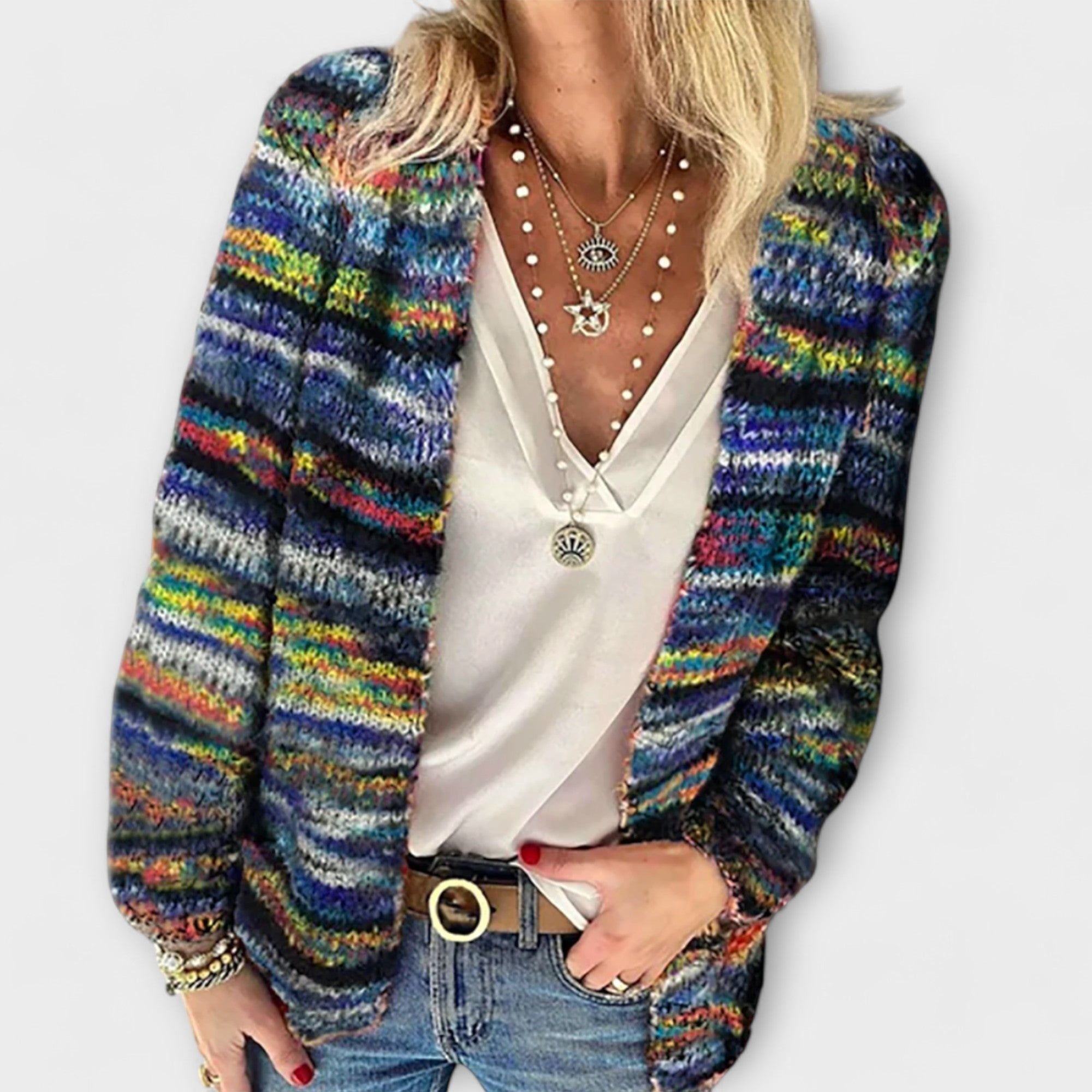 Cardigan Women’s Open-Front with Colourful Stripes | M&B - 2 - Modern britwear