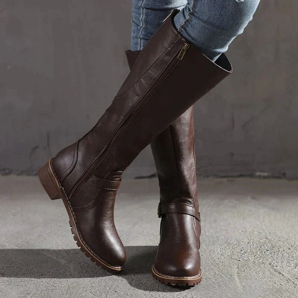 Kniehohe Damenstiefel mit Schnalle und robustem Profil | A&Z - 1 - Atelier-Zofia