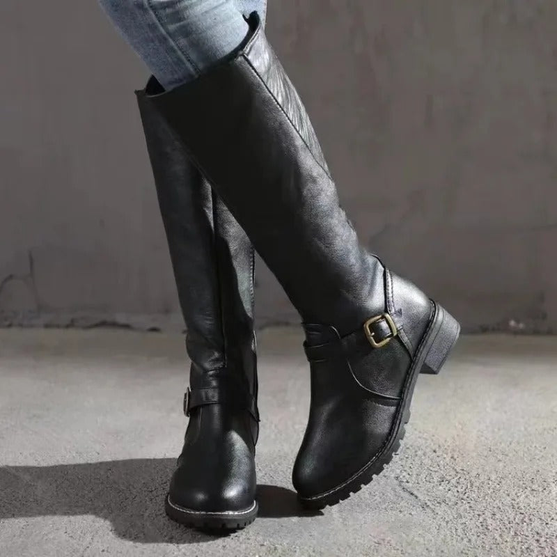 Kniehohe Damenstiefel mit Schnalle und robustem Profil | A&Z - 4 - Atelier-Zofia