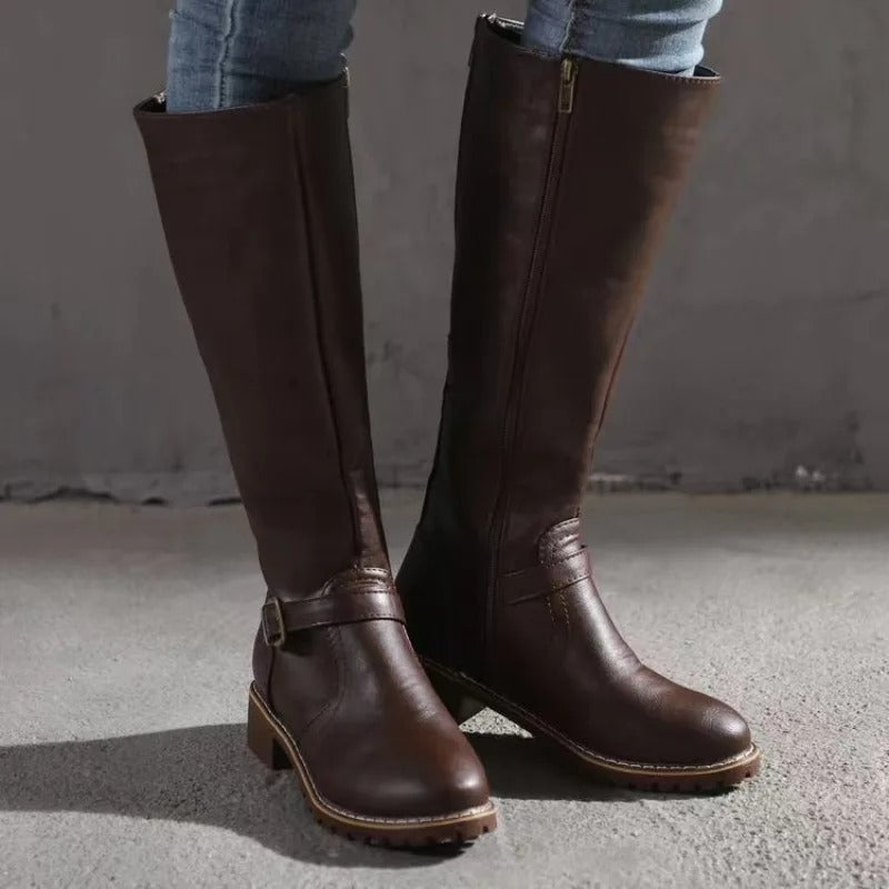 Kniehohe Damenstiefel mit Schnalle und robustem Profil | A&Z - 6 - Atelier-Zofia