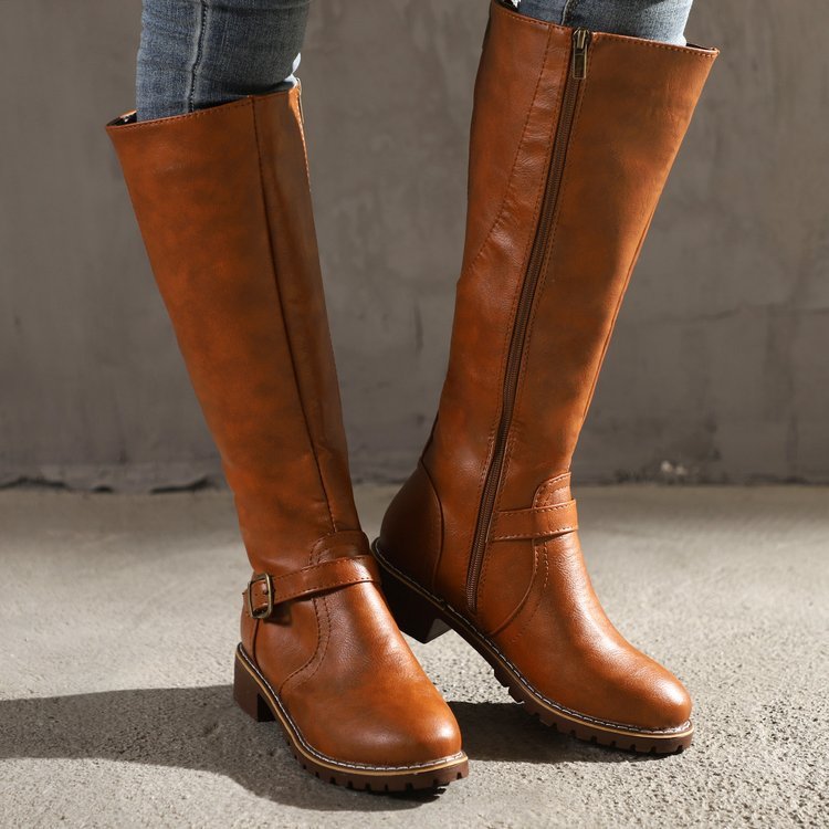 Kniehohe Damenstiefel mit Schnalle und robustem Profil | A&Z - 10 - Atelier-Zofia