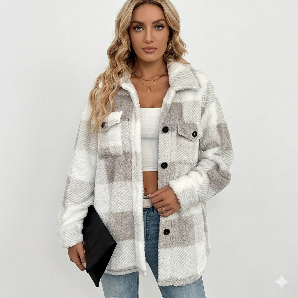 Jacket Women's oversized fit with checked pattern and pockets | M&B - 1 - Modern britwear