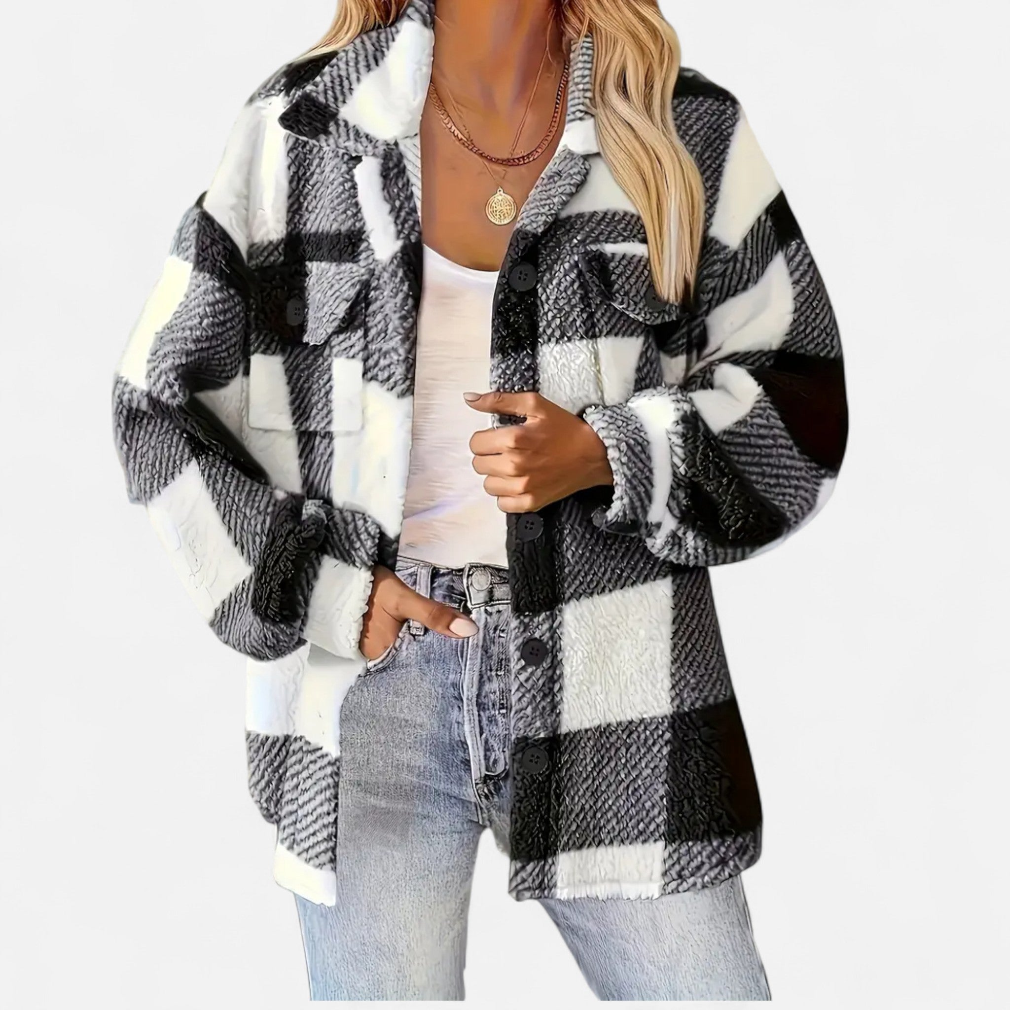 Jacket Women's oversized fit with checked pattern and pockets | M&B - 2 - Modern britwear
