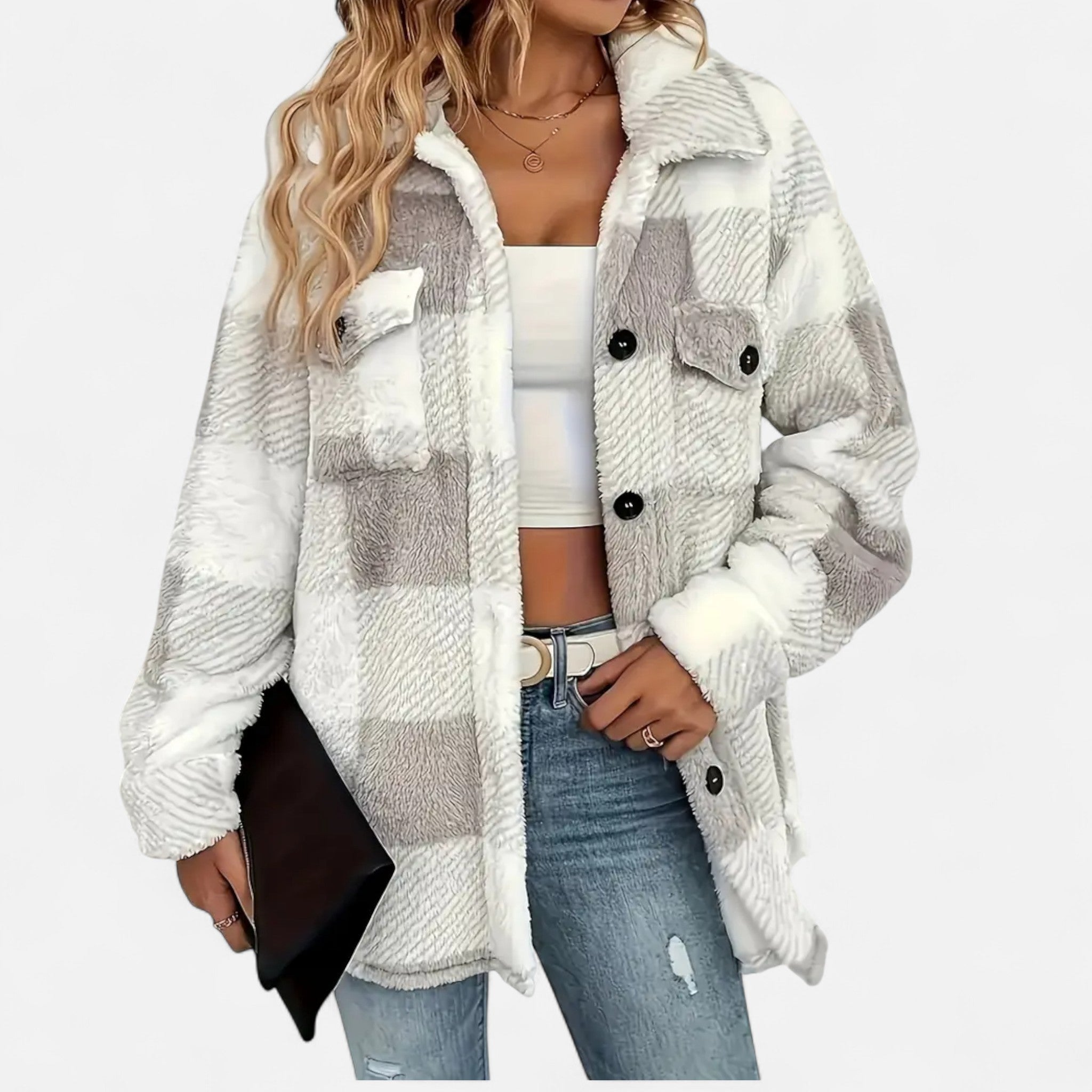 Jacket Women's oversized fit with checked pattern and pockets | M&B - 3 - Modern britwear